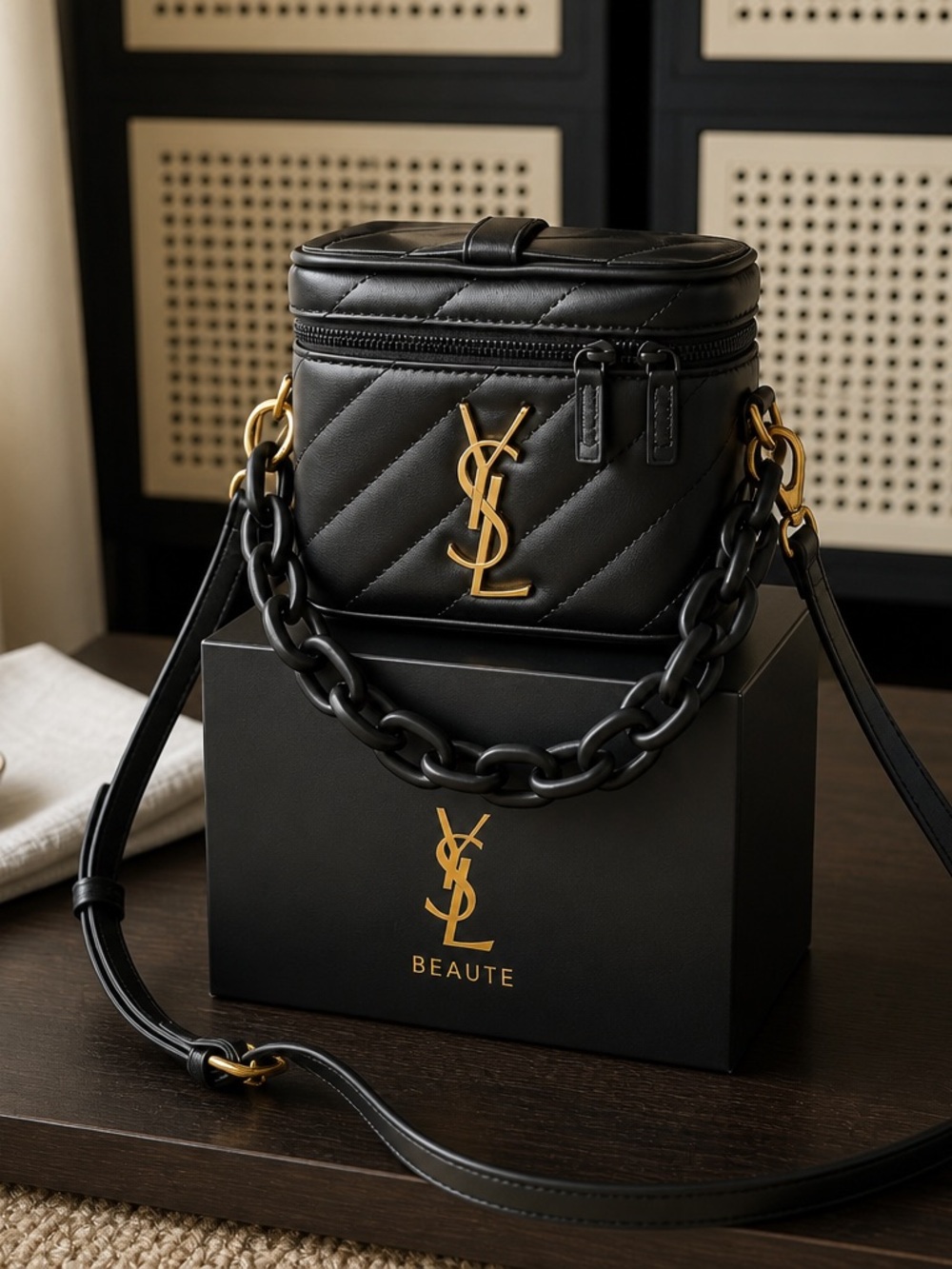 Gwp Saint Laurent Black Quilted Vanity Case with Gold YSL Hardware